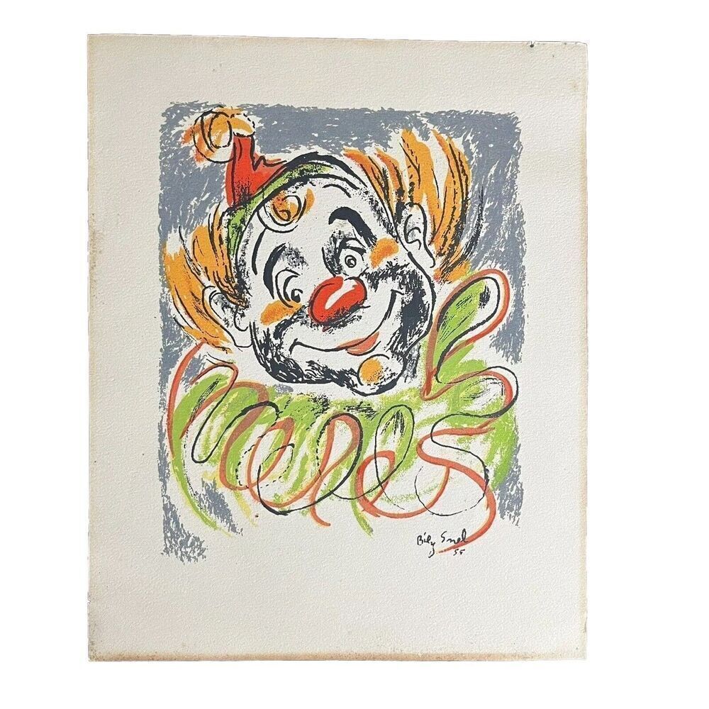 Bily Snel Clown Print 1955 African American Artist MCM Listed Artist